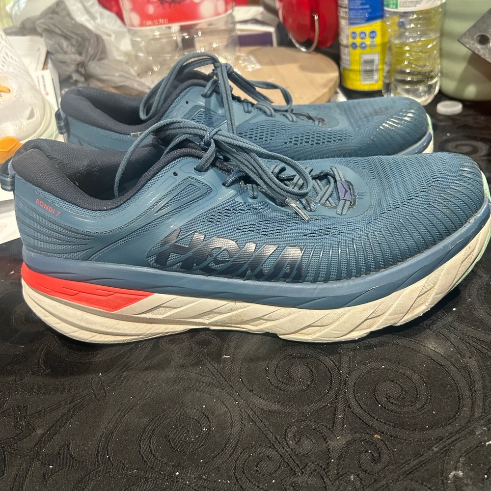 Hoka One One Men's Blue Athletic Running Shoes with Red Accent